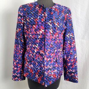 Evan Picone Women's Red White Blue Print Jacket Blazer Open Face Size 8 Lined